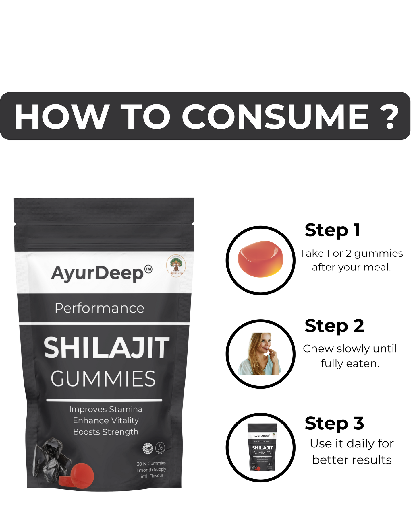AyurDeep Shilajit Gummies β Imli Flavor