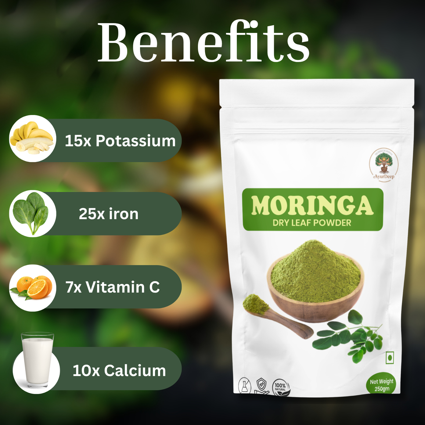 AyurDeep Pure Moringa Powder – 100% Natural Superfood |250g