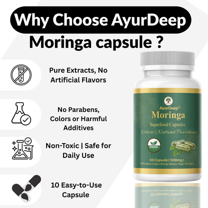 AyurDeep Moringa Capsules | 60 Capsules | Natural Herbal Supplement